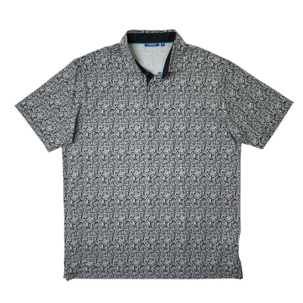 Devereux Shirt Mens XXL Black Grey Proper Threads 4-Button Placket Floral AOP